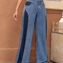 EZwear Jeans de talle alto de color combinado de pierna ancha