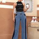 EZwear Jeans de talle alto de color combinado de pierna ancha