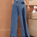 EZwear Jeans de talle alto de color combinado de pierna ancha