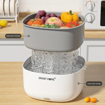 Canasta de Limpieza de Frutas y Verduras con Tecnología SmartHome Soundwave - Esterilizador de Cocina Inalámbrico para Productos Frescos, Purificador de Alimentos a Pilas, 36V o Menos, Material PP, Blanco