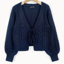 Moosta cardigan casual suelto de unicolor de manga larga con lazada delante para mujer, otono/invierno