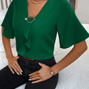 Blusa anillo unicolor vinculado ribete con fruncido