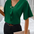 Blusa anillo unicolor vinculado ribete con fruncido
