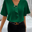Prive Anillo unicolor vinculado ribete con fruncido Blusa