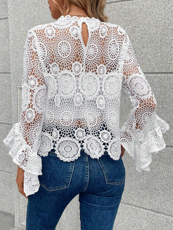 Essnce Blusa con encaje de manga con volante