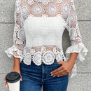 Blusa con encaje de manga con volante