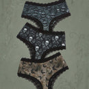 ROMWE Goth 3 piezas Set bragas estampado de craneo ribete con encaje