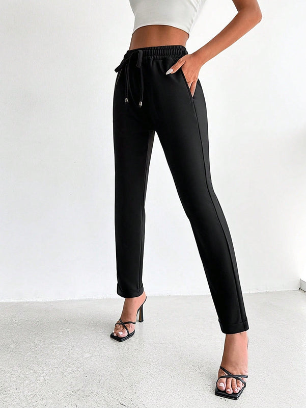 Petite pantalones de cintura con cordon con bolsillo oblicuo
