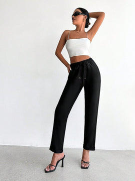 Petite pantalones de cintura con cordon con bolsillo oblicuo