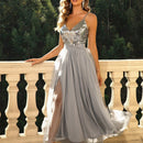 Joyfunear Vestido Maxi Con Abertura En El Dobladillo Con Apliques De Lentejuelas Y Malla