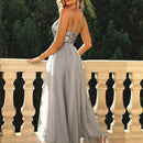 Joyfunear Vestido Maxi Con Abertura En El Dobladillo Con Apliques De Lentejuelas Y Malla