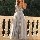 Joyfunear Vestido Maxi Con Abertura En El Dobladillo Con Apliques De Lentejuelas Y Malla