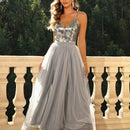 Joyfunear Vestido Maxi Con Abertura En El Dobladillo Con Apliques De Lentejuelas Y Malla