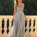 Joyfunear Vestido Maxi Con Abertura En El Dobladillo Con Apliques De Lentejuelas Y Malla