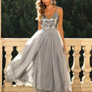 Joyfunear Vestido Maxi Con Abertura En El Dobladillo Con Apliques De Lentejuelas Y Malla