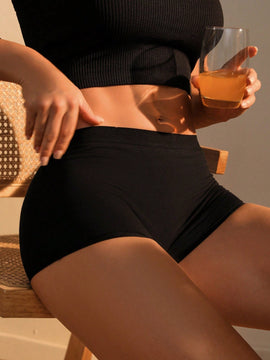 Calzoncillos ajustados casuales de color liso con cintura elastica para mujer