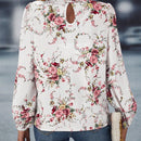 LUNE Blusa con estampado floral ribete fruncido de manga farol