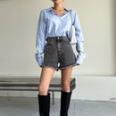 DAZY Shorts en mezclilla de talle alto bajo crudo