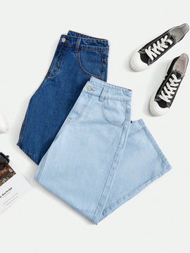 EZwear 2 piezas Jeans unicolor con cremallera