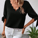 Clasi Blusa con cuenta de perla de manga con abertura ribete en abanico amarre en manga