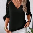 Blusa con cuenta de perla de manga con abertura ribete en abanico amarre en manga