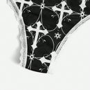 ROMWE Goth 3 piezas Cintas murcielago con cruzado con estampado de craneo ribete con encaje en contraste