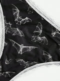 ROMWE Goth 3 piezas Cintas murcielago con cruzado con estampado de craneo ribete con encaje en contraste