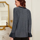 EMERY ROSE Blusa de cuello con cordon de manga amplia brillante