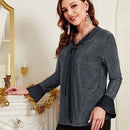 EMERY ROSE Blusa de cuello con cordon de manga amplia brillante