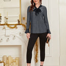 EMERY ROSE Blusa de cuello con cordon de manga amplia brillante