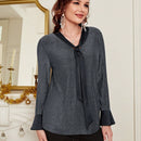 EMERY ROSE Blusa de cuello con cordon de manga amplia brillante