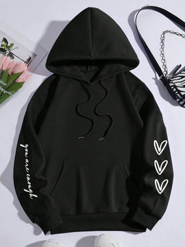 Ezwear sudadera con capucha termica con bolsillo canguro, cordon y grafico de lema "querida persona detras de mi, el mundo es un lugar mejor con usted en el. con mucho amor, la persona frente a usted"