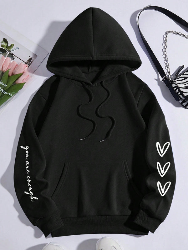 Ezwear sudadera con capucha termica con bolsillo canguro, cordon y grafico de lema "querida persona detras de mi, el mundo es un lugar mejor con usted en el. con mucho amor, la persona frente a usted"