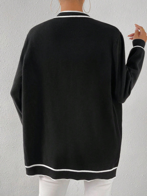 Essnce cardigan casual de bolsillo de mujer con manga larga de un solo botonadura a rayas, otono/invierno