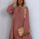 Vestido smock de cuello con cordon de manga farol