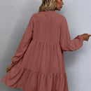 Vestido smock de cuello con cordon de manga farol