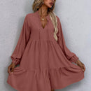 Vestido smock de cuello con cordon de manga farol