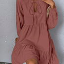 Vestido smock de cuello con cordon de manga farol