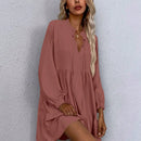 Vestido smock de cuello con cordon de manga farol