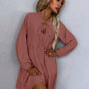 Vestido smock de cuello con cordon de manga farol