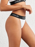 Leisure Conjunto De Sujetador Y Tanga Blanco Para Mujer Con Diseno De Letras