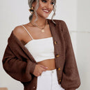 Frenchy cardigan de punto de manga larga, unicolor, con escote en v y botones frontales, versatil y casual