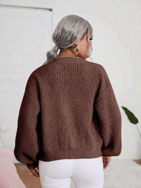 Frenchy cardigan de punto de manga larga, unicolor, con escote en v y botones frontales, versatil y casual