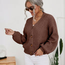 Frenchy cardigan de punto de manga larga, unicolor, con escote en v y botones frontales, versatil y casual