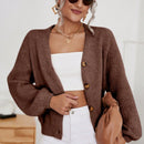 Frenchy cardigan de punto de manga larga, unicolor, con escote en v y botones frontales, versatil y casual