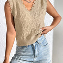 EZwear Chaleco de punto unicolor ribete en abanico