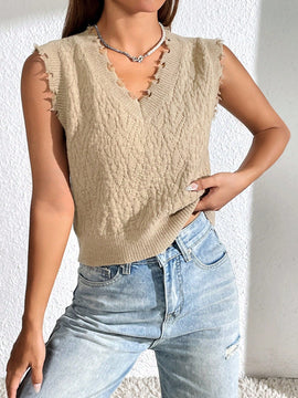 EZwear Chaleco de punto unicolor ribete en abanico