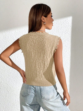 EZwear Chaleco de punto unicolor ribete en abanico