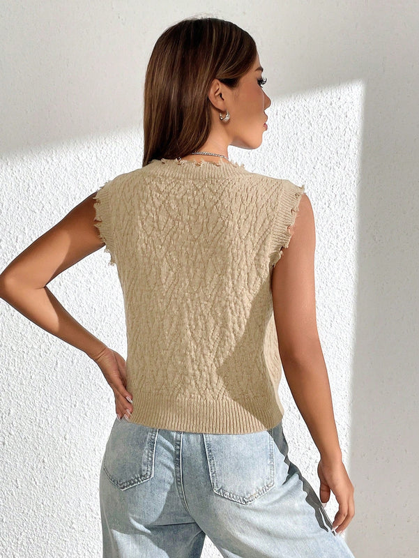EZwear Chaleco de punto unicolor ribete en abanico