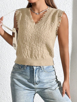 EZwear Chaleco de punto unicolor ribete en abanico
